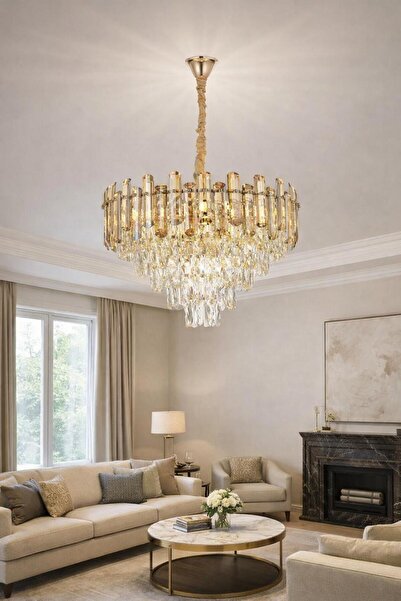 HOMSİ AVANGART KRİSTAL SALON AVİZESİ GOLD KAPLAMALI