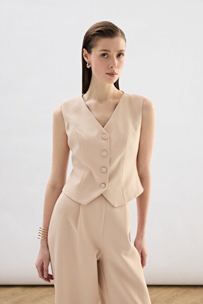 Sateen Κλασικό κοντό γιλέκο - Μπεζ