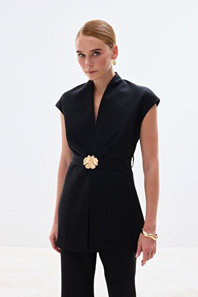 Sateen Bluză fără mâneci cu curea - Negru