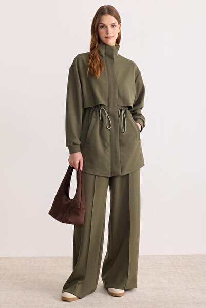 ipekton studio Soft Textured Zippered Modal Suit Khaki