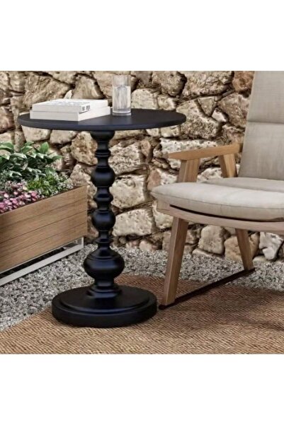 Mtanvxay Black Metal Vintage Round End Table Roman Pillar Indoor Outdoor for ...
