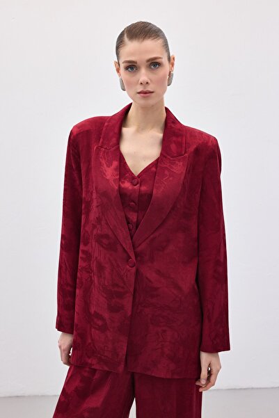 Sateen Jacquard Long Coat - Burgundy