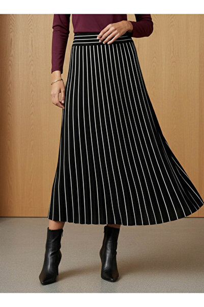 2Xtremz Midi Viscose Blend A-line Skirt with Stripes