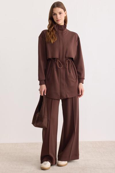 ipekton studio Soft Textured Zippered Modal Suit Bitter Brown