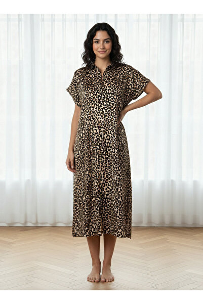 Aadaraya Night Dress Short Sleeve Animal Print