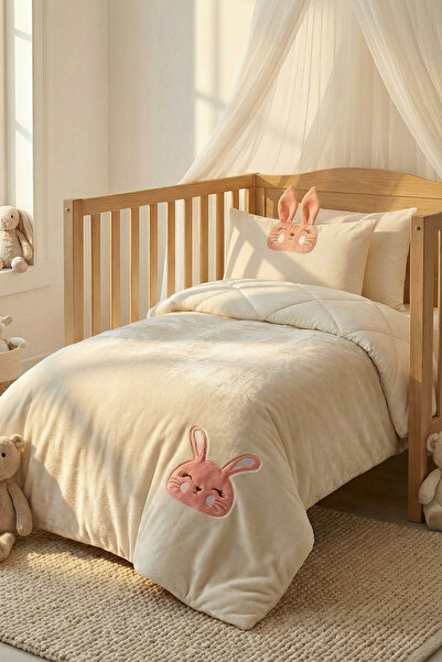 Kanz طقم لحاف أطفال مطرز من القطيفة 5 قطع - أرنب