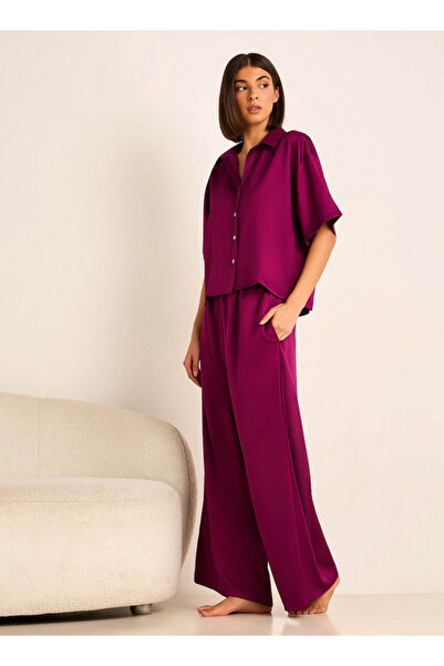 Aadaraya طقم بيجاما قميص بأزرار وبنطال