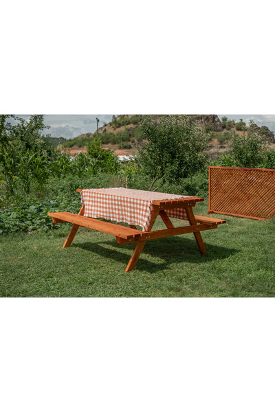 ALAÇAM MOBİLYA Masif Ahşap Piknik Masası Banklı | Bahçe Balkon Kamp Masası | ...