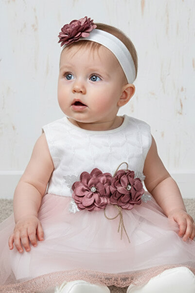 Rocha Baby Rocha Baby Girl Dusty Rose Long Sleeve Floral Mevlüt Dress - 4-Pie...