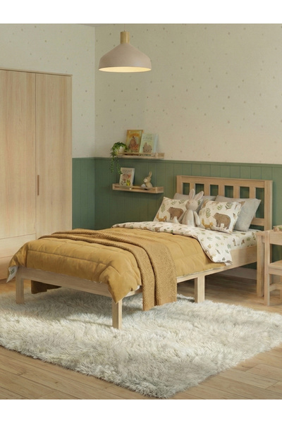Kukka KHS500 Doğal Ahşap Tek Kişilik Yetişkin Karyola (90x190 cm)