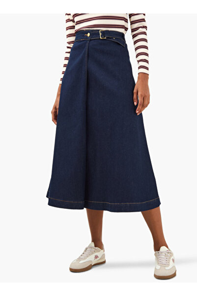 Lee Cooper Midi Cotton A-line Skirt with Buckle Closure