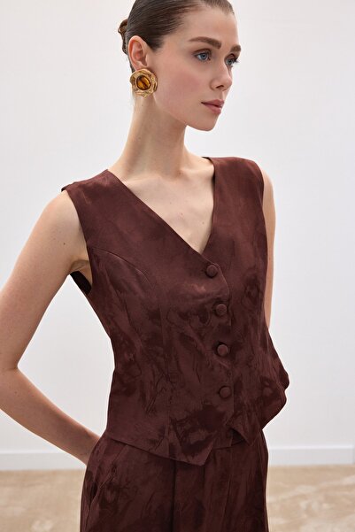 Sateen Vestă jacquard - maro