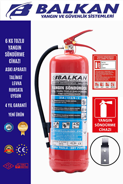 BALKAN YANGIN VE GÜVENLİK SİSTEMLERİ 6 KG TOZLU YANGIN TÜPÜ TSE CE BELGELİ RU...