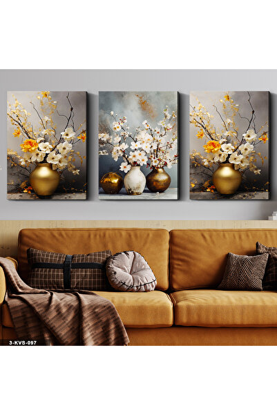 Evinemoda Flori în vază, pânză în 3 piese - Tablou pe pânză