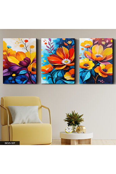 Evinemoda Živopisno obojeno cveće, 3-dijelna slika na platnu - Slika na platnu