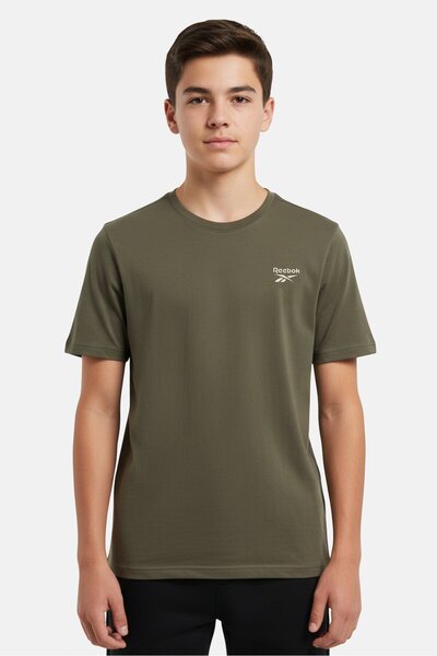 Reebok تي شيرت رياضي للأولاد بأكمام قصيرة مناسب للأنشطة الخارجية، رمادي