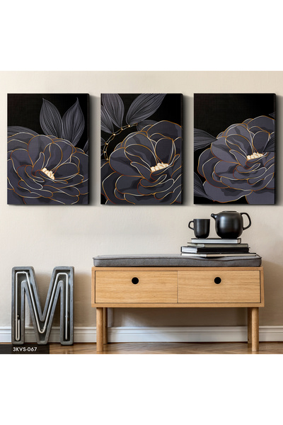 Evinemoda Zlatno cveće, 3-dijelna slika na platnu - Slika na platnu