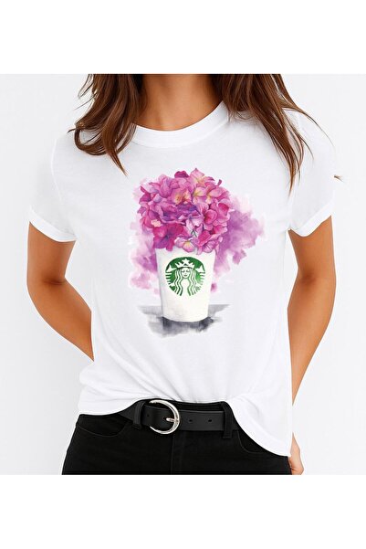 OEM Women's T-shirt 100% Cotton Coffee Purple Flowers