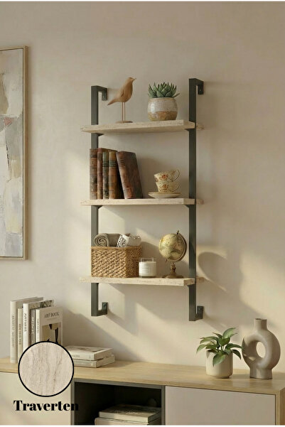 Euromob 40x20 cm Siyah Metal 3 Raflı Duvar Rafı | Kitaplık & Mutfak Banyo Org...