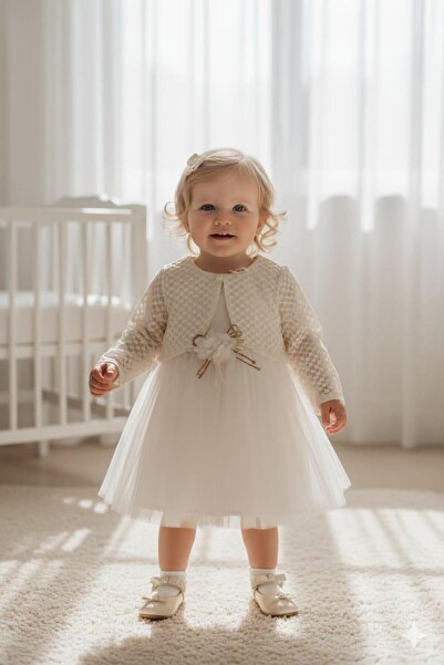 kidello Ecru Floral Baby Girl Bolero Dress Evening Dress Tulle