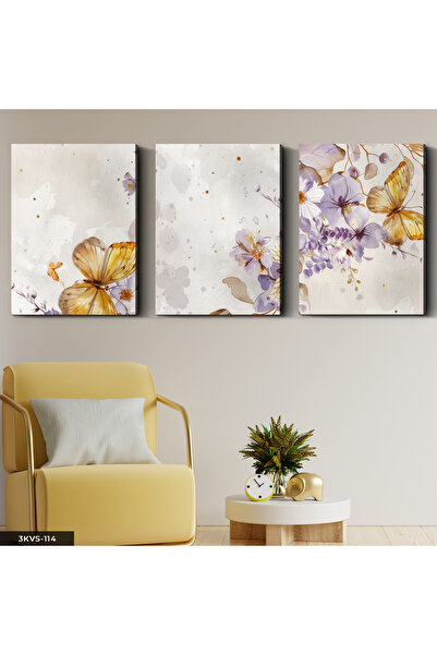 Evinemoda Leptir i cveće 3-dijelni platno - Slika na platnu