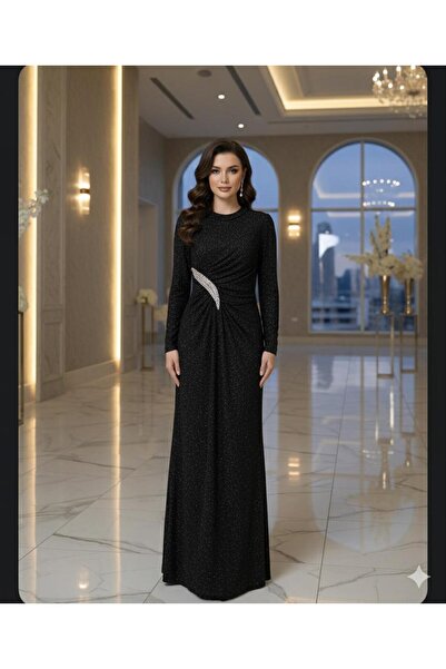 Arin BELDE TAŞ DETAYLI UZUN KOL ABİYE ELBİSE 41125