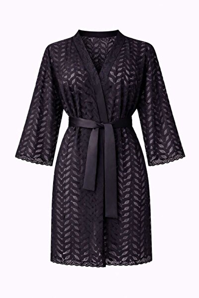 GOB Büyük Beden Gob Signature Plus Size Lace Kimono - Black