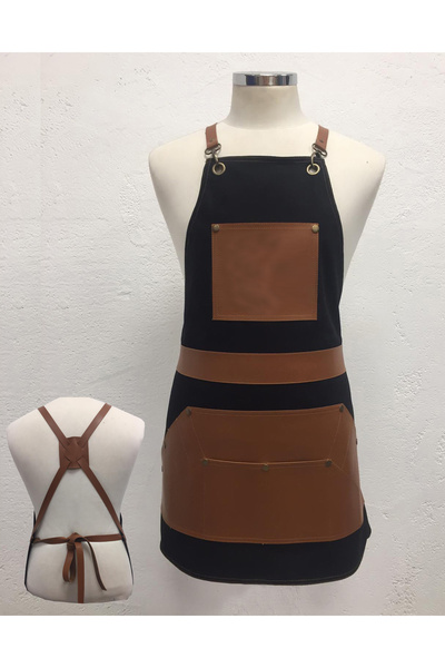 PERSONELİTY Antique Boydan Working Apron with Black Leather Details