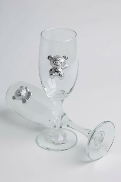 iQey Home Teddy Bear Silver Coffee Side Cup 2 Pcs