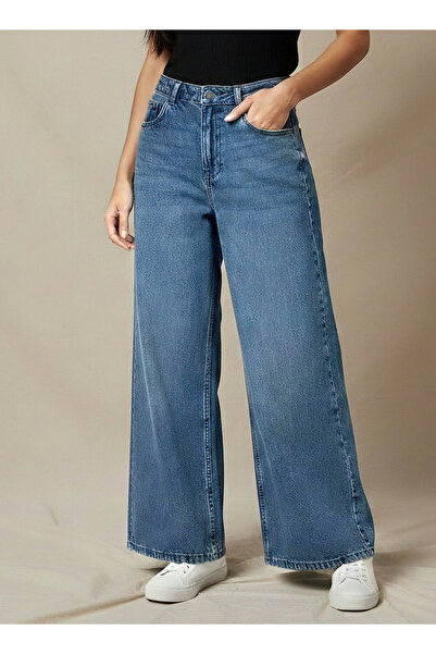 FAV بنطلون جينز نسائي أرجل واسعة متوسط ​​الارتفاع