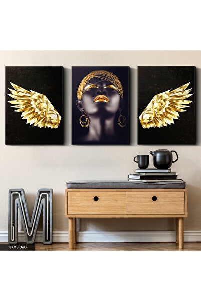 Evinemoda Afrička žena Zlatno krilo 3-dijelni platno - Slika na platnu