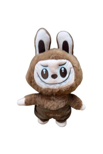 OEM LaBubu Plush Toy, Soft and Fluffy, with Overalls, Brown, 35 cm