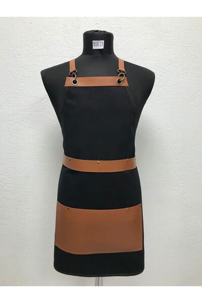 PERSONELİTY Black Leather Pocket-Detail Boydan Antique Work Apron