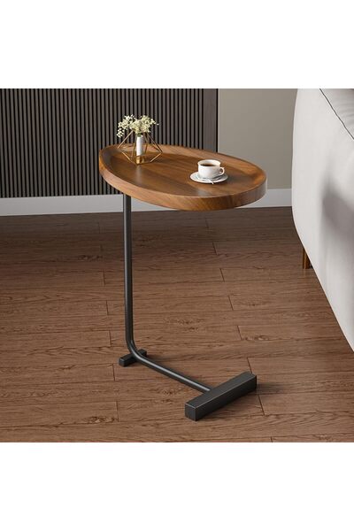 Generic طاولة جانبية على شكل حرف C طاولات جانبية متداخلة حديثة (اطار بني+ اسود)