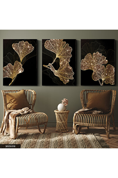 Evinemoda Zlatno cveće, 3-dijelna slika na platnu - Slika na platnu