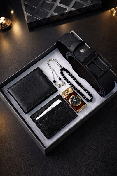 wesscollection Erkek Hediye Seti Saatli Çakmak Deri Cüzdan Kartlık Kemer ve T...