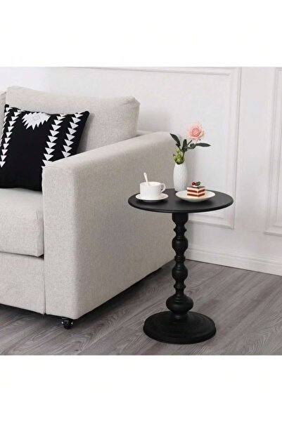 Mtanvxay طاولة دائرية عتيقة من المعدن الأسود بنمط أعمدة رومانية، مقاس 40×40×5...