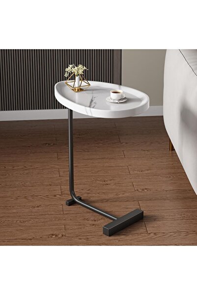 Generic C-shaped side table, modern nesting side tables (white + black frame)