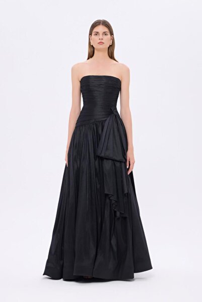 CENGIZ AKTURK Fiyonk Detaylı Straplez Yaka Tafta Uzun Abiye Elbise - 9173C