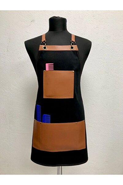 PERSONELİTY Black Leather Pocket-Detail Boydan Antique Work Apron