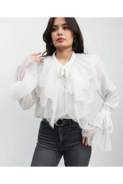 salome butik Lace Collar Tie Shirt