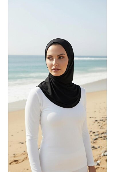 TrendModessa قبعة سباحة سوداء كاملة التغطية مناسبة للاستخدام اليومي