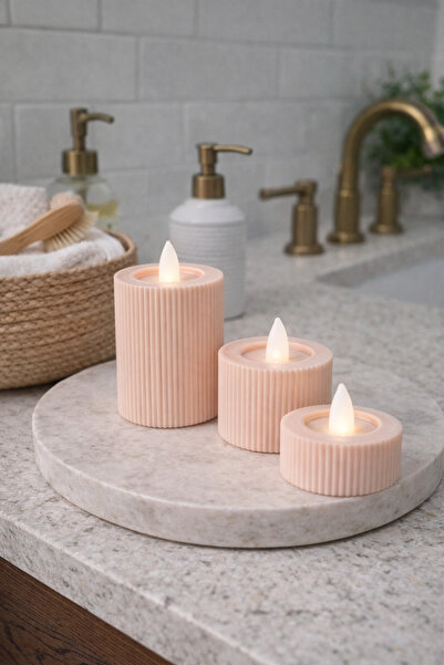 Katmanx 3D Minimal Silindir Tasarımlı LED Mum Seti | Dekoratif Masa & Raf Süsü