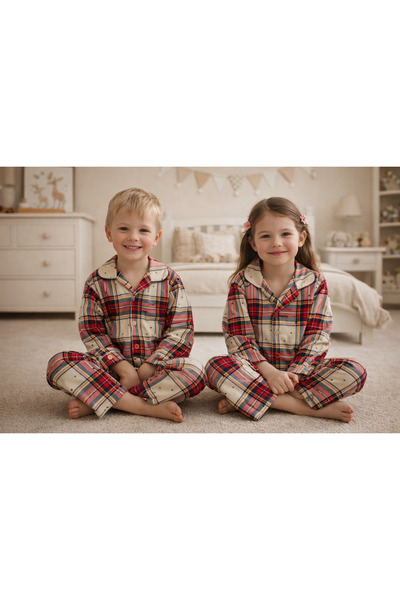 zahider Унисекс памучен комплект пижама с копчета за момичета и момчета