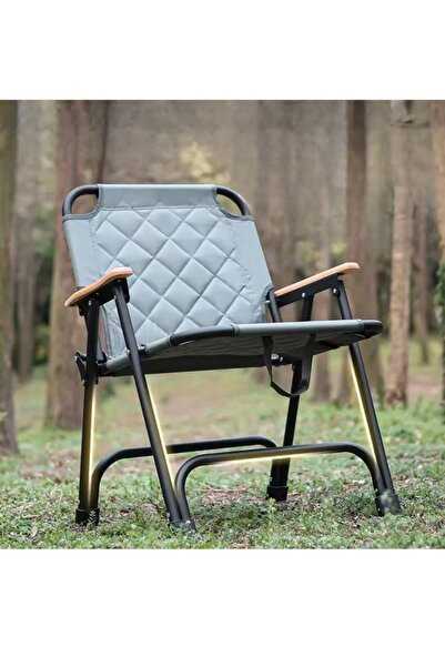 smart home Folding Camping Chair with Wooden Armrests – Portable Outdoor Chai...