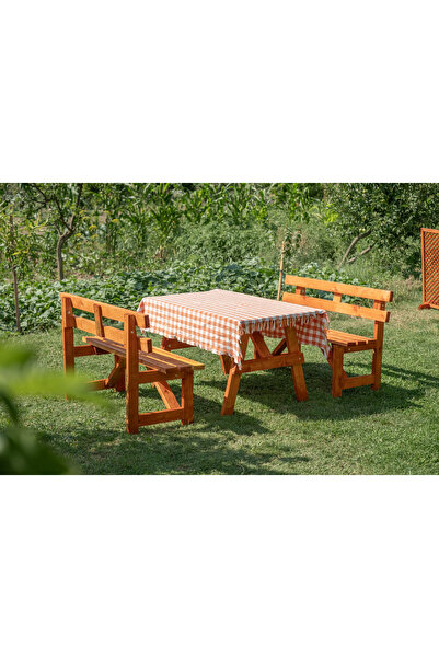 ALAÇAM MOBİLYA Doğal Ahşap Piknik Masası Banklı Set | Bahçe & Balkon 8 Kişilik