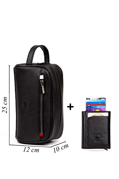 Newish Polo Мъжки черен козметичен калъф и комплект за бръснене и портмоне за...