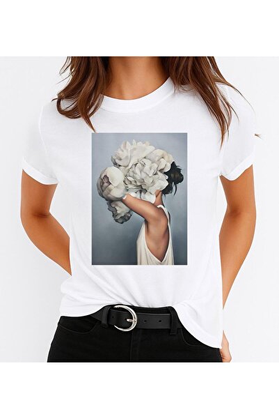 OEM Tricou de damă din bumbac 100% cu imprimeu floral Big White Flower 2