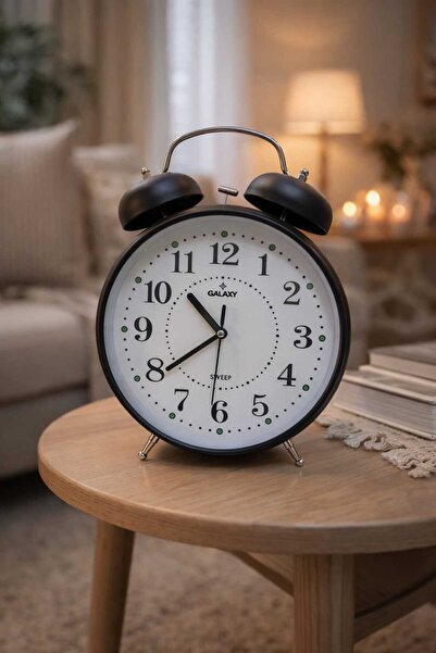 Galaxy Retro Metal Işıklı Masa Üstü Saat - Siyah