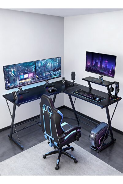 Primo Plus L-Shaped Desk Computer Corner Table 51 Inch Home Gaming Desk Offic...